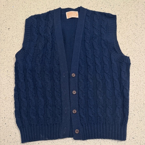 Vintage Wool Pendleton Navy Cable Knit Vest - Picture 1 of 6
